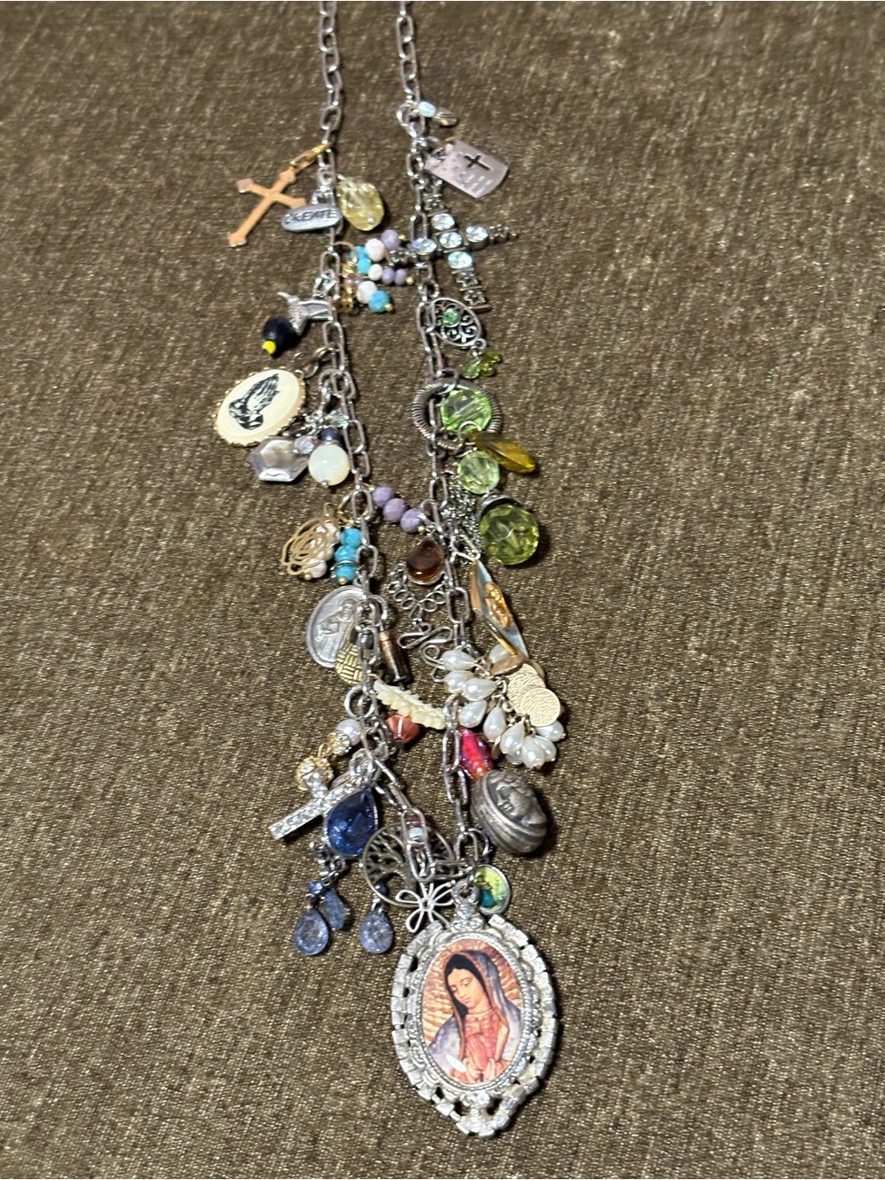 Vtg Upcycled Mother Mary Faith Based Handmade Charm Necklace Artisan Made OOAK - Picture 11 of 14